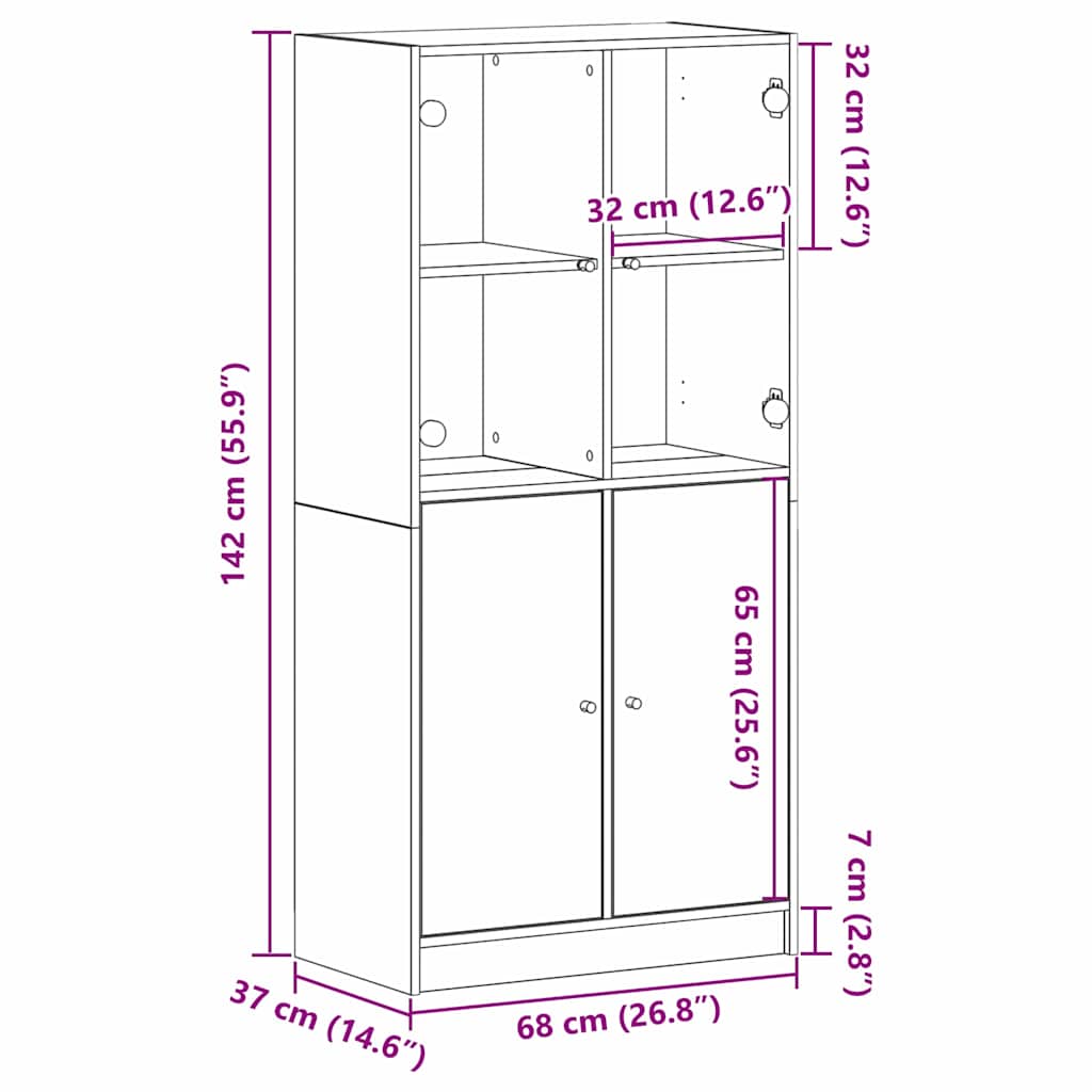 Hochschrank mit Türen Schwarz Eiche 68x37x142 cm Holzwerkstoff